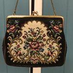 Floral Tapestry Clutch Coin Purse Vintage 40's mini bag‎ 6” x 5” gold chain Black Photo 2