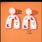 🌸 4 for $20 Halloween Light Pink Moon Pumpkin Printed Clay Textured Earrings Photo 3