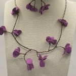 Vintage 3 Floral Wired Strand Purple Fuchsia Spacer Necklace W/ Paired N… Photo 5