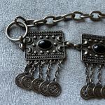 Boutique Vintage Silver Heavy Metal Moon coin belt with black stones! Photo 3