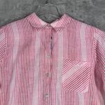 Chico's  Linen Stripe‎ Button Front Shirt Womens Size 12/14 Pink White Coastal Photo 2