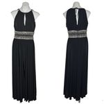 JS BOUTIQUE Maxi Black Dress Gown Beaded Waist High Neck Keyhole Size 10 Photo 8