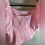 Cynthia Rowley Pink Ruffled Crop Blouse European flax linen, 3/4 ruched sleeve Photo 5