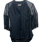 Raquel Allegra Black Linen Fringe Top Sz. 0 (XS/0/2) Black Photo 0