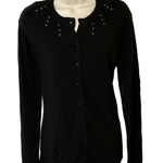 Basic Editions Black Beaded Cardigan Sweater Large Soft Knit Holiday Party Layer Photo 0
