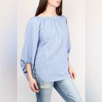 Smythe Balloon Sleeve Blouse in Blue Shirting Stripe Size M Photo 1