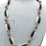 Vintage Germany 26” long brown and white necklace. Photo 0