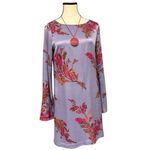 Leith  Lavender Floral Satin Shift Dress Size Large, Purple Pink Floral Dress Photo 2