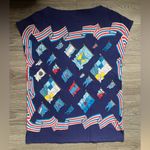 J. McLaughlin  Navy Cap Sleeve Flag Print Top Size M Yacht Boating Spring Preppy Photo 1