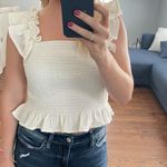 MIOU MUSE Cream Smocked Ruffle Crop Top NWT Photo 1
