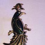 Elegant Vintage Green and Blue Enamel Gold Tone Retro Boho Peacock Bird Brooch Photo 1