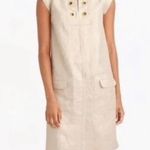J.Crew Beige Shimmer Metallic 100% Linen Shift Dress Gold Grommets Size 8 Med M Photo 8