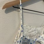 American Eagle American Eagle White Blue Ditsy Floral Linen Cotton Tie Back Cutout Mini Dress Photo 6