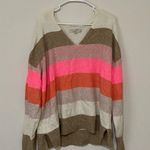 Loft Orange Pink Striped Relaxed V-Neck Sweater Size XL Photo 4