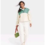 Universal Threads Universal Thread XS Colorblock Faux Sherpa Jacket Green Floral Cream Cabincore Photo 6