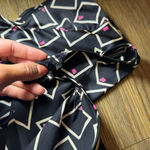 Armani Collezioni Silk Black Cream and Pink Geometric Blouse Cap Sleeve Photo 9