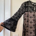 Reiss Jade Floral Lace Bell Sleeve Semi Sheer Mini Dress Black Sz 2 Photo 5
