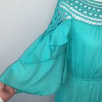 Si Style Turquoise Crochet Ruffle Sleeve Mini Dress Medium Blue Photo 3