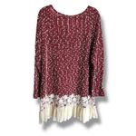 Boutique Women's Burgundy & White Popcorn Knit Tunic Ruffle Bottom NEW XXL Photo 2