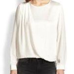 frame denim FRAME Drape Front Long Sleeve Silk Charmeuse Business Casual Blouse Ivory XS Photo 1
