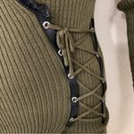 Say What? Say What Dark Green Ribbed Bodycon Dress With Faux Leather Trim Size M Photo 2