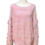 New York And Company Pink Heathered Wide Cuff Fringed Long Sleeve Pullover Sweater Photo 0