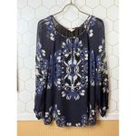 Tory Burch Lisa Silk Blue Floral Sheer Sleeve Blouse - Size - 4 Photo 5