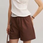 Rihoas Brown Elastic Waist Pocket Shorts Photo 0