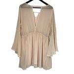 Paper Crane Womens Flare Sleeve Dress Tunic Sheer Mini Cutout Beige Size XL Photo 2