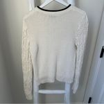 Loft Faux Leather Trim Cable Knit Sweater Ivory Size Large Photo 1