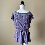 Parker | Purple Drop Waist Embroidered Off-Shoulder Peasant Dress Sz S Photo 5