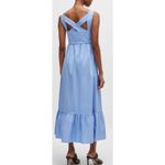 Boss Midi Dress Blue Stretch Twill Wide Crossover Straps Ruffle Skirt size 10 Photo 3