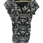 Fresh Produce  Black and Gray Patterned Short Sleeve Ruched Sides Top Size Medium Photo 0
