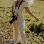 NWOT GINGHAM COTTAGECORE JUMPSUIT Tan Size L Photo 7