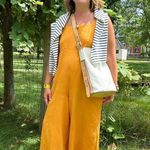 PETER SOM Marigold Yellow Linen Blend Square Neck Cross Back Jumpsuit Size 0 Photo 9