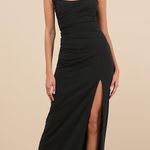 Lulus  Malia Black Ruched Strapless Maxi Dress Bridesmaid Wedding Formal Size M Photo 0