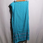 Blue Hand Painted Chevron Scarf Wrap Shawl Throw Pink Flowers Boho Lightweight Photo 1