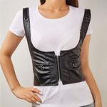 Black Faux Leather Underbust Suspender Corset Belt New Photo 0