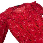 Tara Jarmon Red Midi Dress Women’s Long Sleeve Ruffled Button Front Floral 36 Orange Photo 7