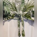 Midnight sky  Size M Tropical Palm Linen Blend Tie Front 3/4 Sleeve Crop Top Photo 4
