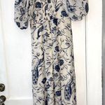Abercrombie & Fitch  Camille Puff Sleeve Midi Dress Blue and White Floral NWOT Photo 2