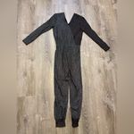 Terez  Metallic-Knit Wrap Jumpsuit Silver Shimmer Waffle XS Made in USA Chic NWT Photo 10