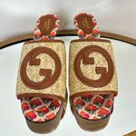 Gucci Mabel Leather-trimmed Raffia Mules in Beige Size 8.5US / 38.5EU Photo 4