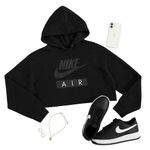 Nike Air Women’s Black Cropped Hoodie Medium Fleece Pullover Streetwear in GUC Photo 0