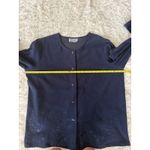 Jane Ashley Navy Blue Button Down Tunic Top Long Sleeve Laser Cut Details Photo 4