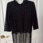 ZARA Black Lace Top with Fringe size small Photo 0