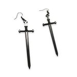 Black Goth Sword Pendant Long Hook Earrings Photo 1