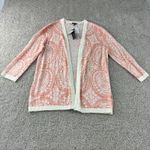 Talbots Womens Cardigan Sweater Medium Peach White Linen Blend Open Front Photo 2
