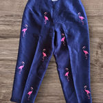 SLB Silk Lined Silk Capri Black Pants Embroidered Cropped Pink Flamingos Size 4 Photo 0
