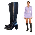 Donald Pliner Vintage‎  Y2K Black Leather Tall Boots Block Heel 7.5 Photo 2